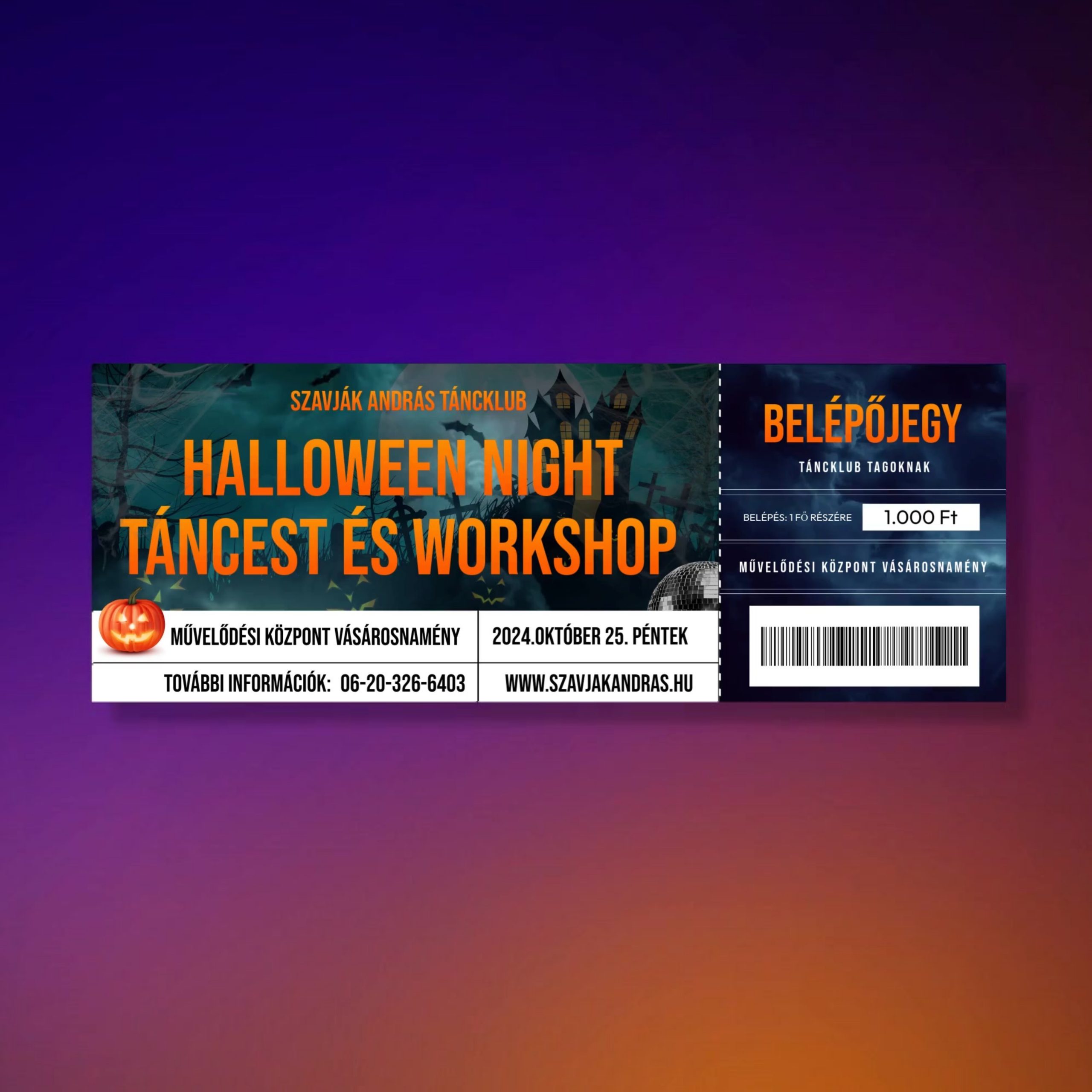BELÉPŐJEGY - TÁNCKLUB TAGOKNAK – HALLOWEEN NIGHT TÁNCEST ÉS WORKSHOP