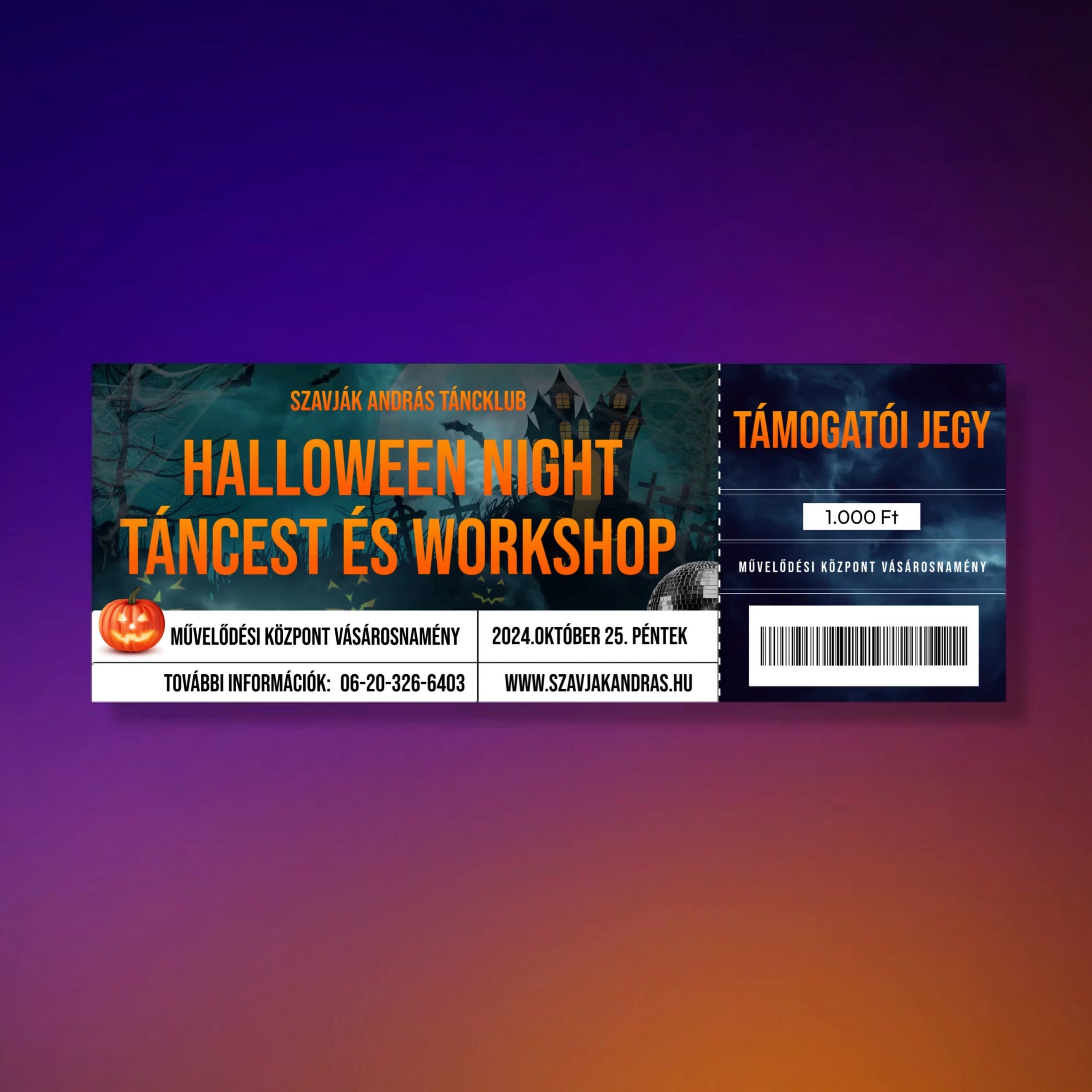 TÁMOGATÓI JEGY – HALLOWEEN NIGHT TÁNCEST ÉS WORKSHOP